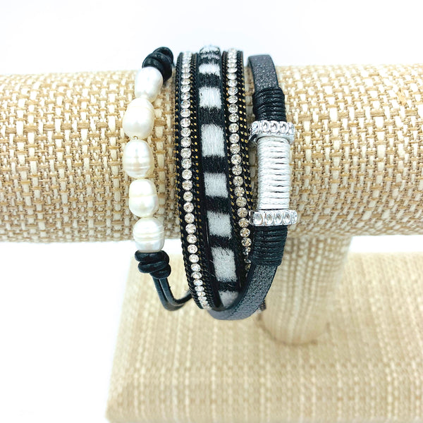 Zebra Print w/ Pearls Magnetic Clasp Bracelet