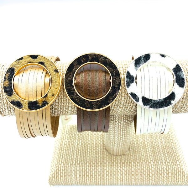 Animal Print Magnetic Clasp Circle Top Bracelet - Available in 3 Colors