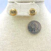 Faith Stud Circle Earrings in Silver or Gold (0.45x0.45in)